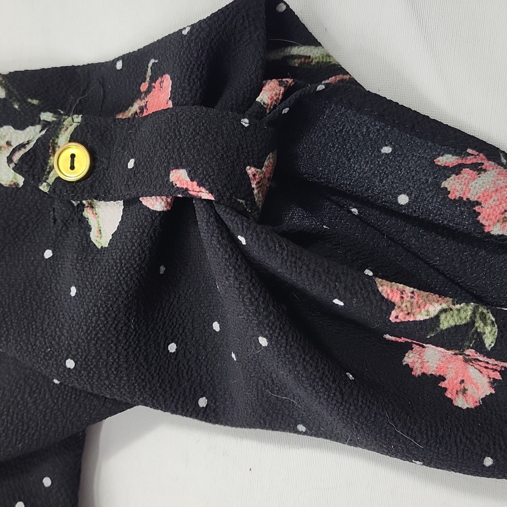 Stella Tweed Short Sleeve Black Dress Red/White Flowers Zipper Neckline Size XS - Picture 7 of 7